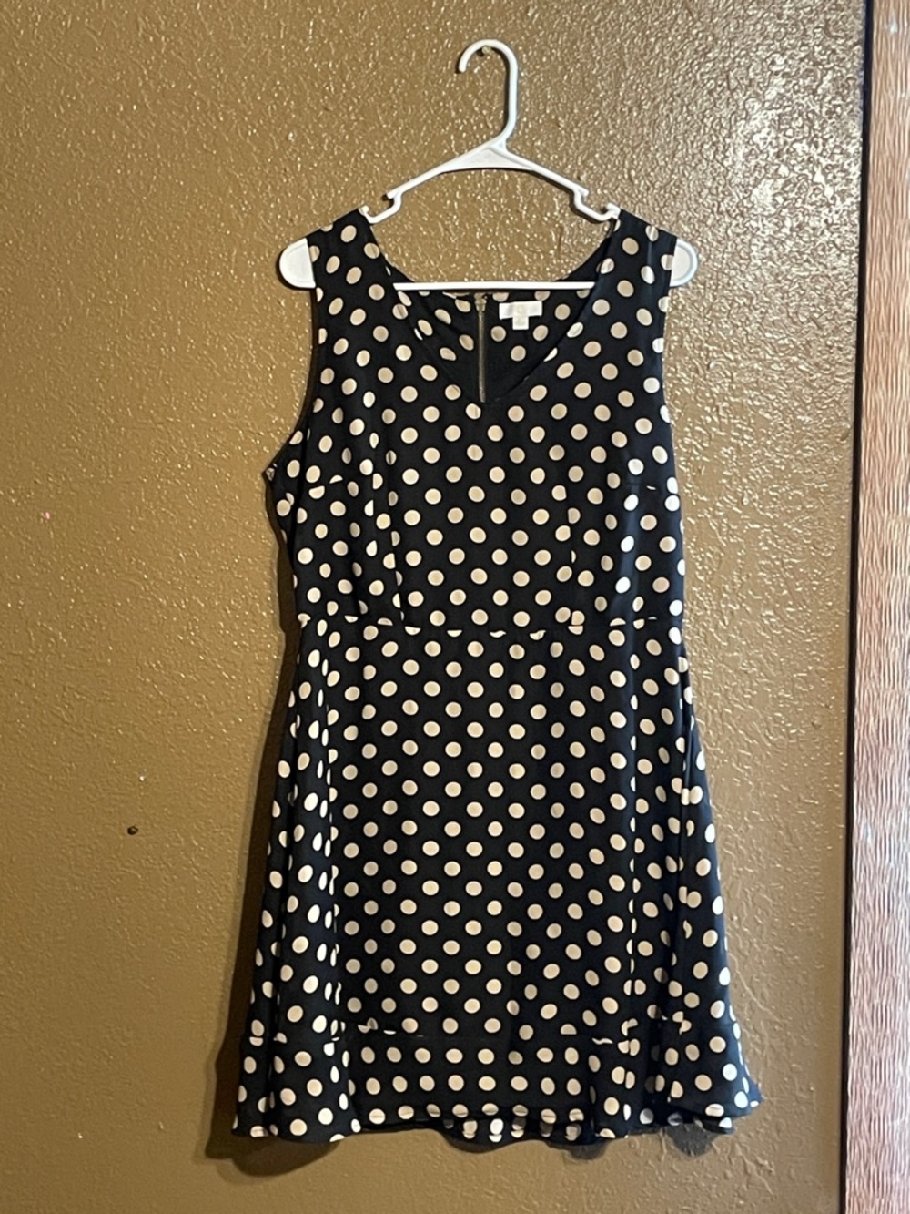 Charming Charlie Black and Tan Polka Dot Midi Dress